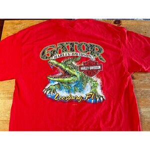 Gator Harley Davidson T-Shirt Leesburg Florida FL Red Biker Graphic Motorcycle